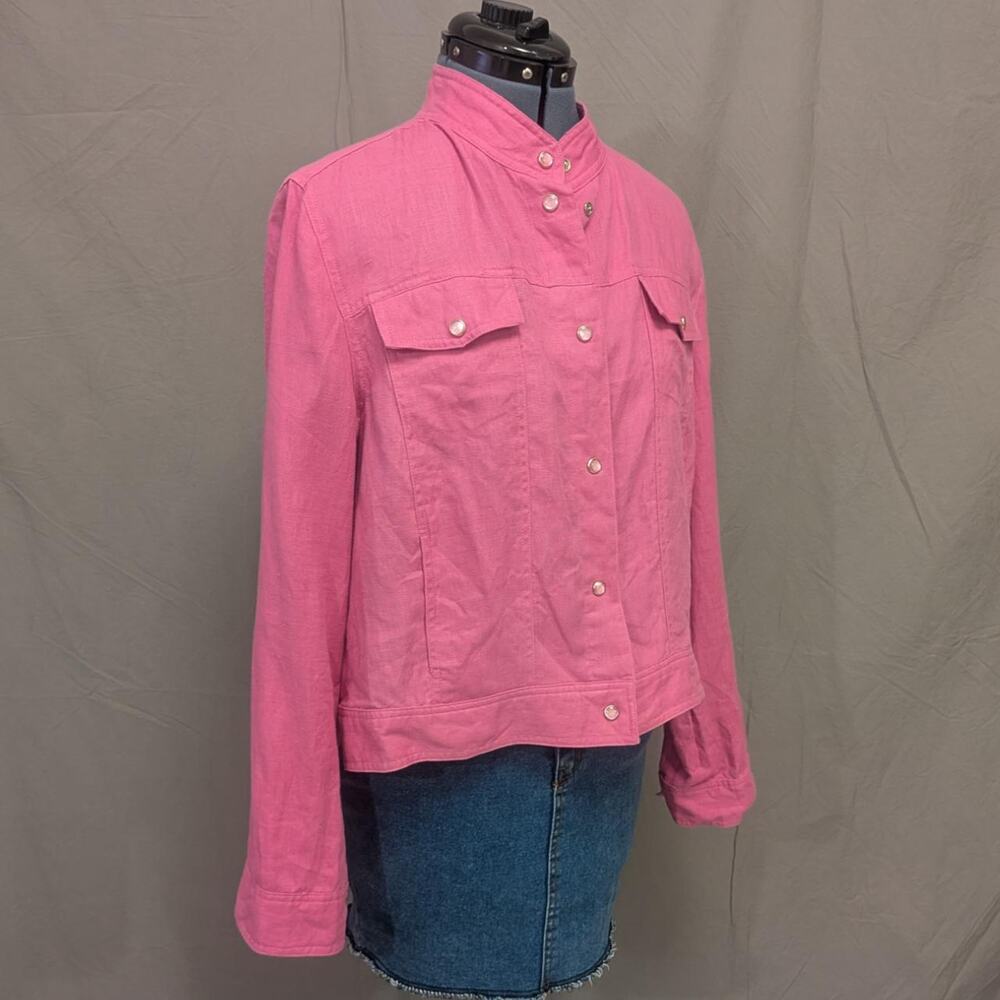Carole Little 100% linen pink snap‑front jacket, size XL